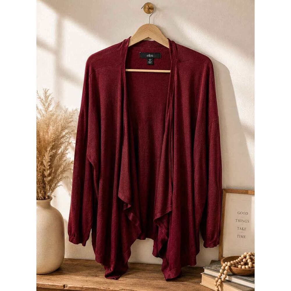 Ellos Burgundy Open Front Cardigan Sweater 3X Plus Size Lightweight Drape